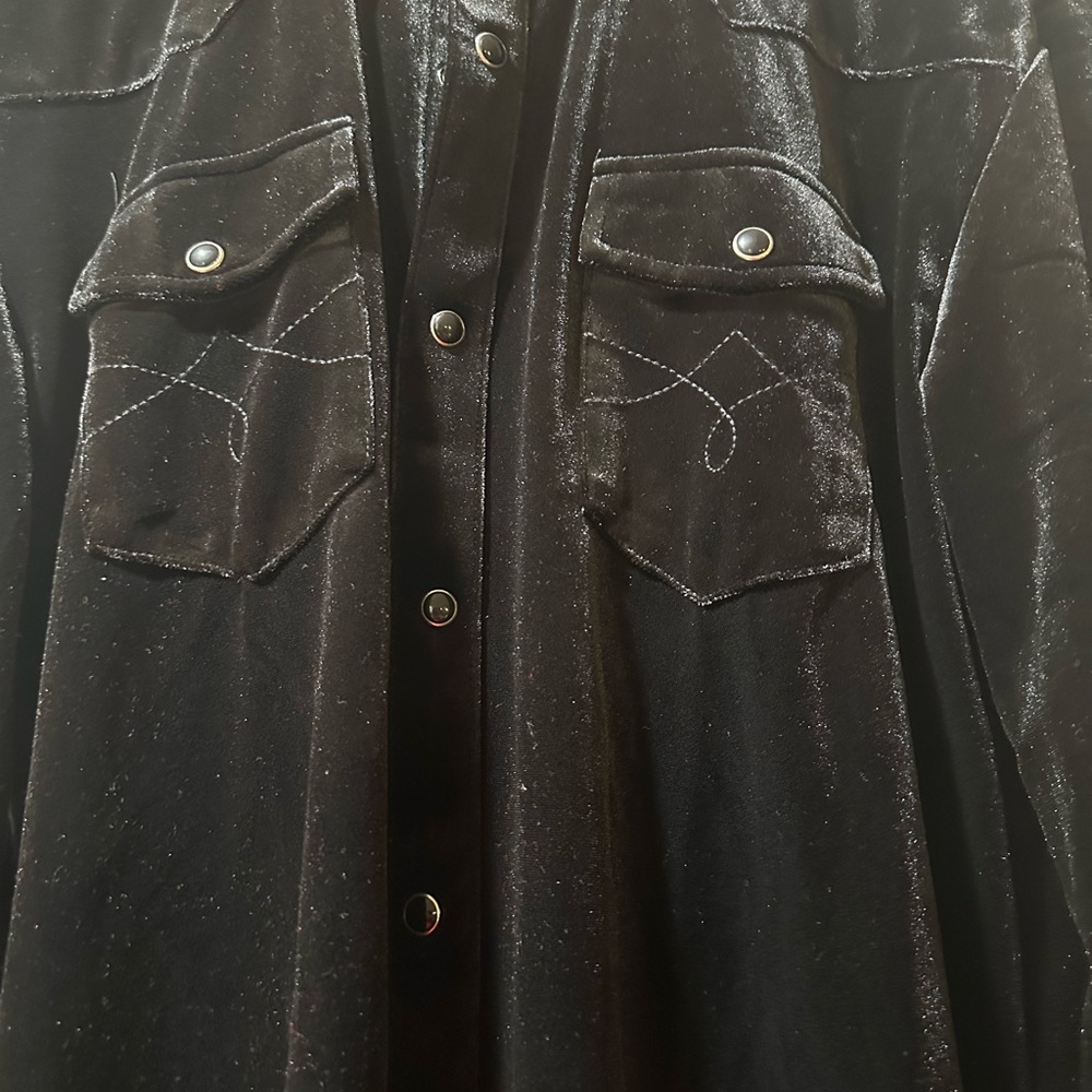 Black Velvet Button-Up Shirt - Picture 2 of 6